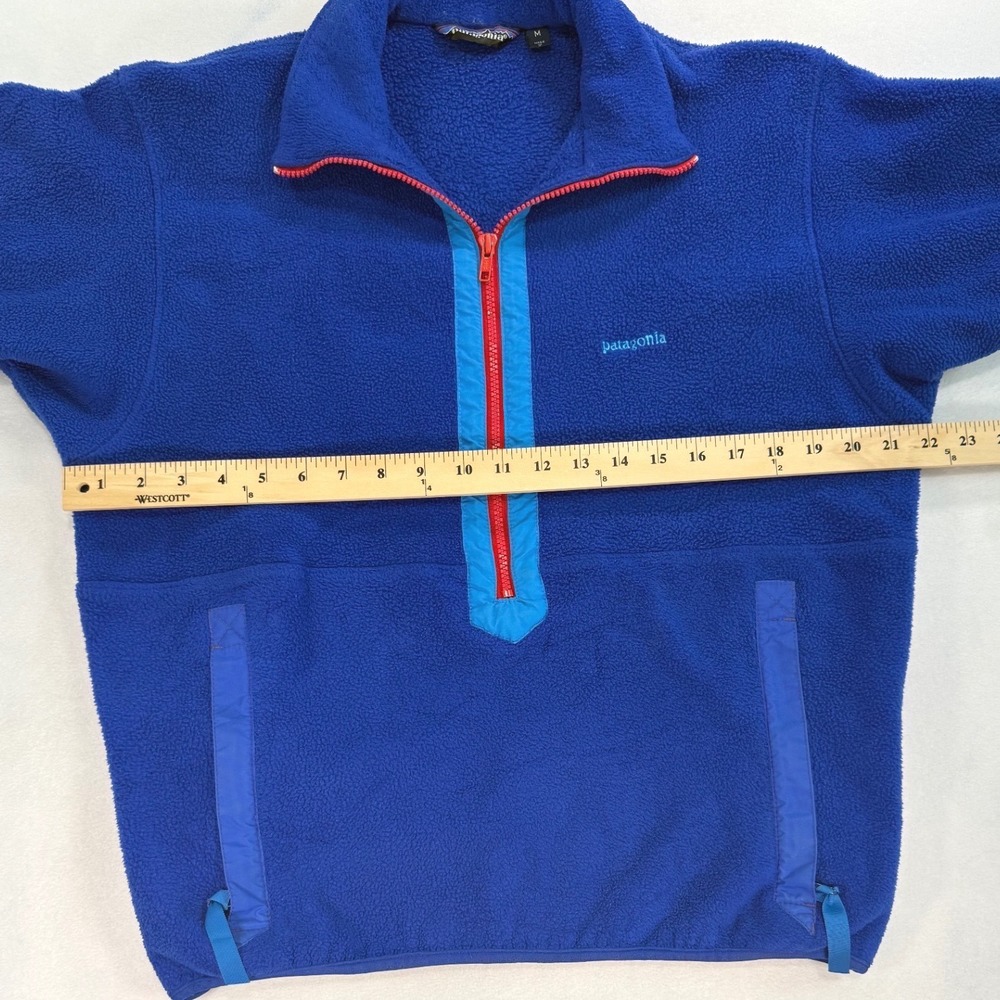 VTG 1989 Patagonia Fleece Pile 1/2 Zip Synchilla Pullover Blue Teal Red Mens M - Picture 7 of 10
